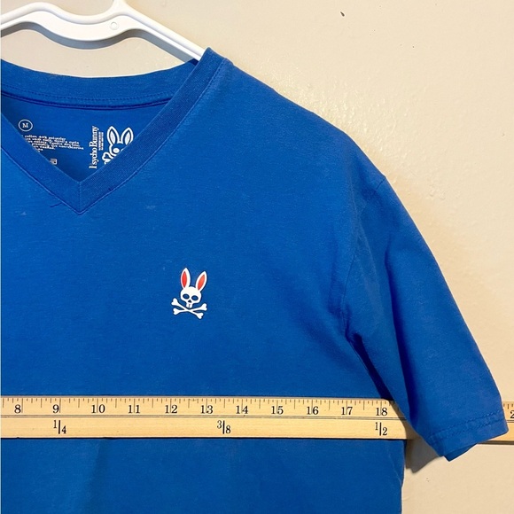 PSYCHO BUNNY SOLID BLUE V-NECK DESIGNER BASIC CASUAL T-SHIRT SIZE M - Picture 6 of 7